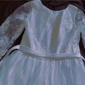 White Lace Bishop Sleeve Tiered Gown